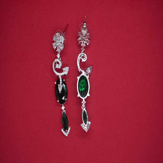 Silver Short Necklace with Green Stones | Artificial Jewellery - Image 2