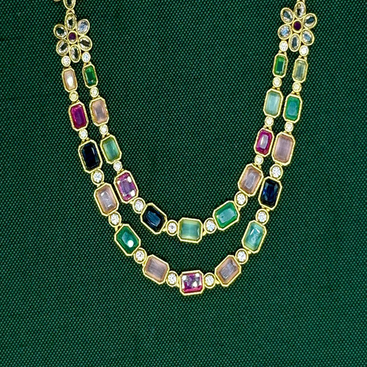 Short Gold Necklace with Stone Detail | Artificial Jewellery - Image 2