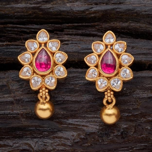 Matte Finishing Floral Design With Pink Stones Earring - Image 2