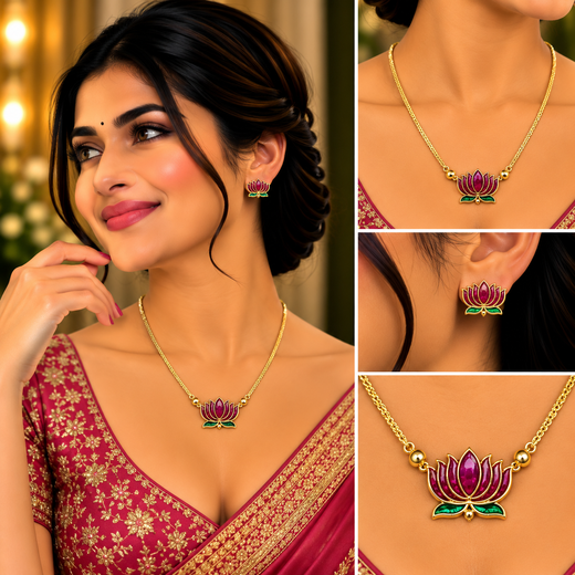 Matte finishing Lotus design Short Necklace - Image 4