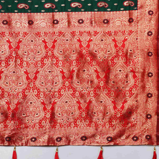 Dark Green Silk Woven Banarasi Saree - Image 3