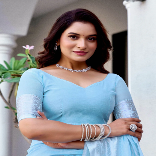 Light Blue Chanderi Woven Saree - Image 2