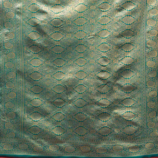 Dark Coral Peach Silk Woven Banarasi Saree - Image 3