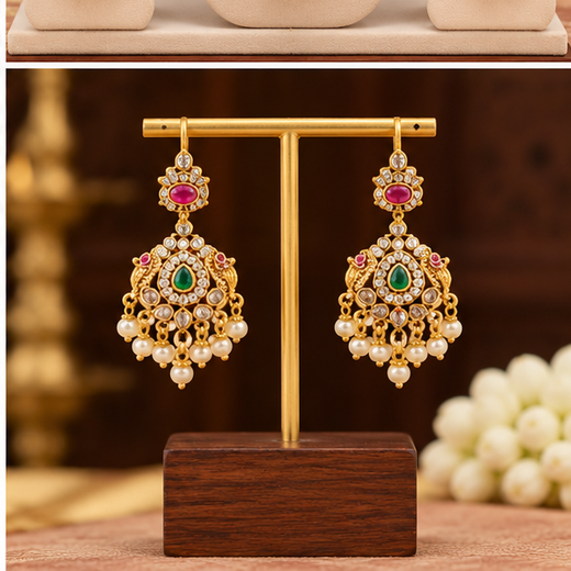 Matte finishing features intricate Kundan work pearl beads Long Harman - Image 4
