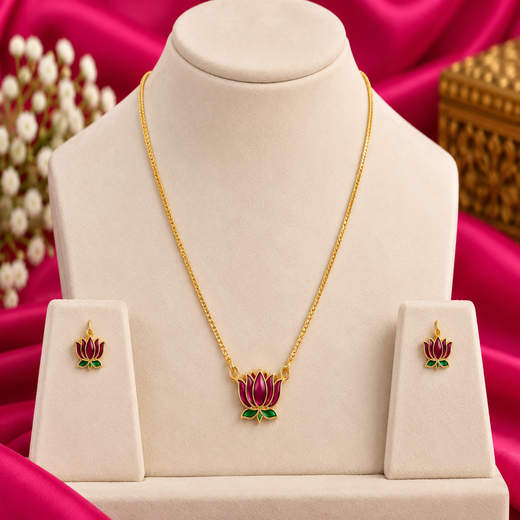Matte finishing Lotus design Short Necklace - Image 3