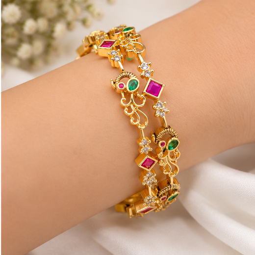 Matte Finishing Designed With Peacock Bangle - Image 4