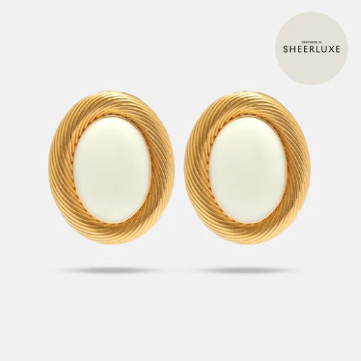 Vintage white Moissanite Stone carved gold-tone clip-on earring