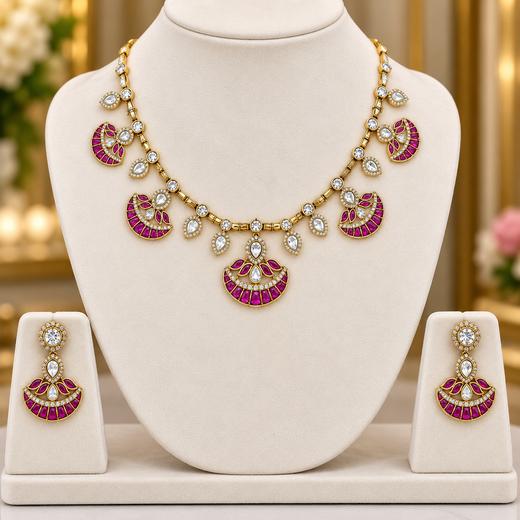 NIRVI polki Pink Hasli short Necklace