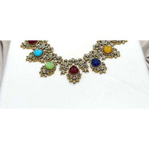 Victorian multi Navratan stones Short Necklace - Image 2