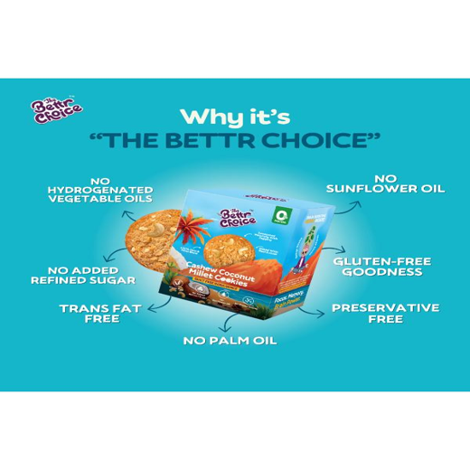 The Bettr Choice Cashew Coconut Millet Cookies - 100% Whole Grain Blend with Natural Butter, Desiccated Coconut, Organic Jaggery, Ginkgo Biloba, No Added Refined Sugar - Healthy Snack - 2 Pack - Image 2