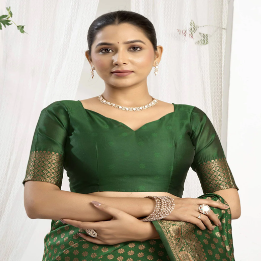 Royal Green Silk Woven Banarasi Saree - Image 2