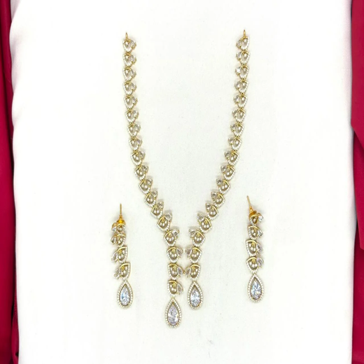 Emerald polki White with American Diamond Drop Short Necklace