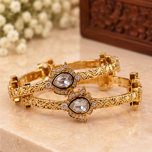 Victorian Finishing White Stone Flower Designed Bangle - Image 2