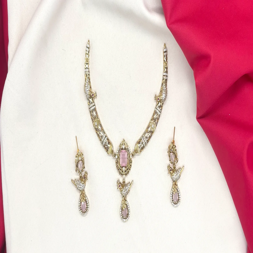 Peacock design with AD Baby-Pink Zircon & Moissanite Stones