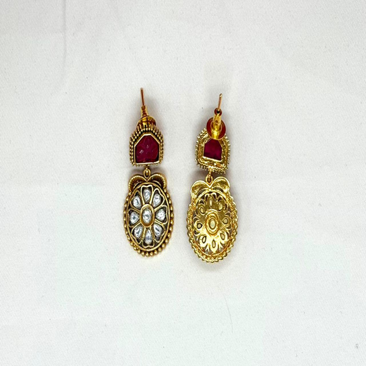 Gold-plated Red kempu Stone Short Kanti - Image 3