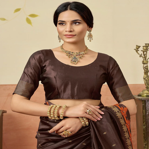 Brown Silk Woven Saree - Image 2
