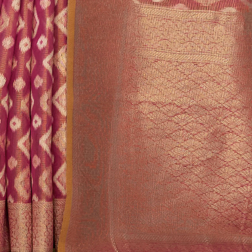 Pink Tissue Silk Woven Banarasi Saree - Image 3