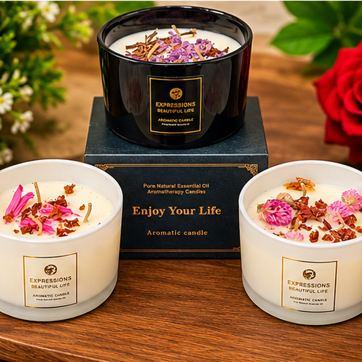 Beautiful Decorative Premium Aroma Glass Candle With Real Flowers (Size: 4*2.5 Inch) (1 Piece) 🕯️