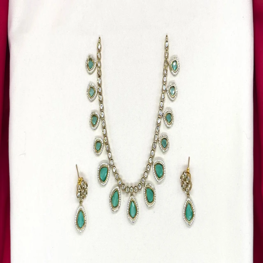 Mehndi finishing Mint-Green-Stones Short Necklace