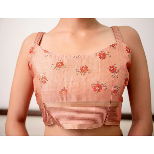 Peach Silk Printed Saree - Image 2