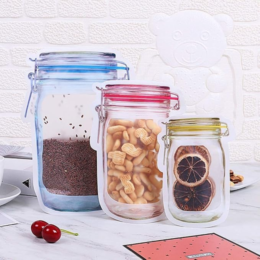 Reuseable Jar ShapedZipper Bag Storage (12 pcs)