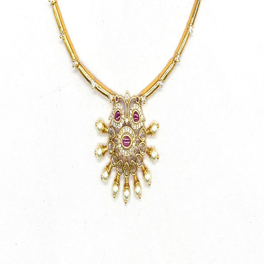 Matte finishing with pink stones Kanti Necklace - Image 2