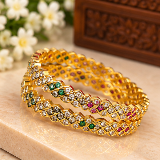 Premium Panchaloham AD And Green And Red Sones Bangle - Image 2