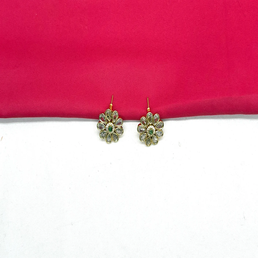 Matte finishing American Diamonds with Green stones Short Necklace - Image 2
