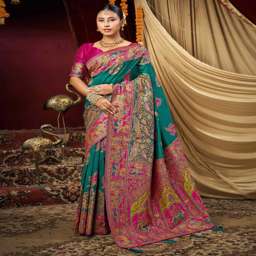Teal Green Silk Woven Banarasi Saree