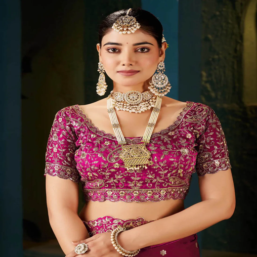 Rani Pink Tissue Satin Sequence Embroidery Saree - Image 2