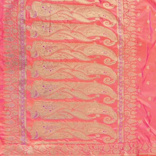 Orange Silk Woven Banarasi Saree - Image 3