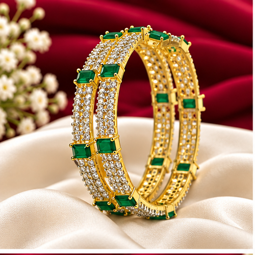 CZ American Diamond emerald-cut Green Stones Bangle