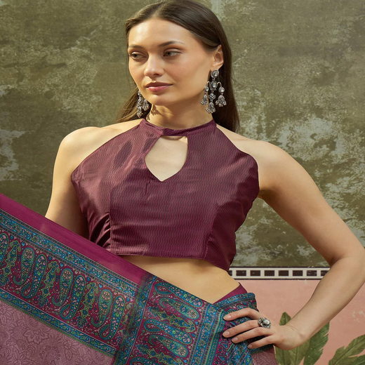 Mauve Crepe Silk Printed Saree - Image 2