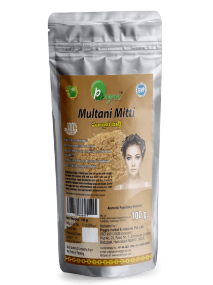 Pragna’s Multani Mitti Powder is 100% pure and natural. It helps in the treatment of acne and pimples. Excess sebum and oil are removed. - Image 4
