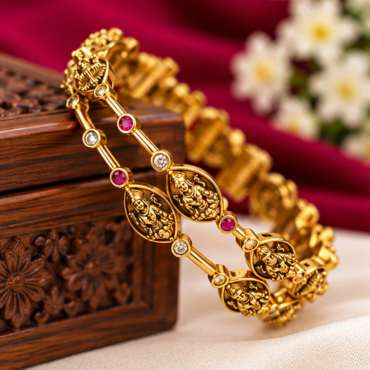 Matte Finishing With Lord Lakshmi Devi Bangle - Image 3