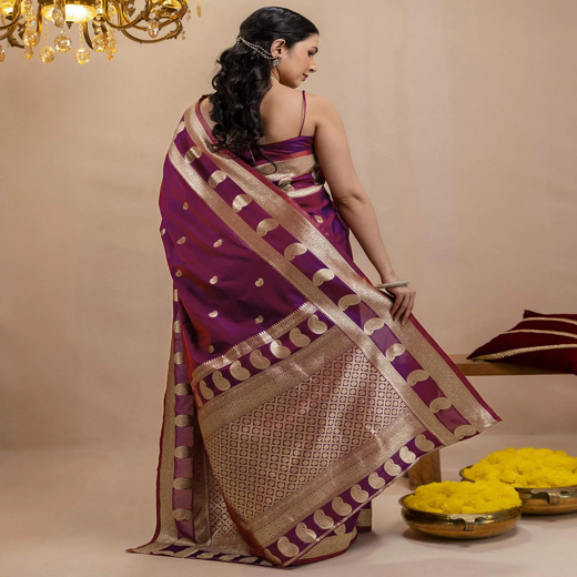 Purple Silk Woven Banarasi Saree - Image 4