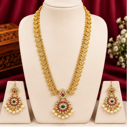 Matte Finishing with lord Lakshmi designed Long Haram