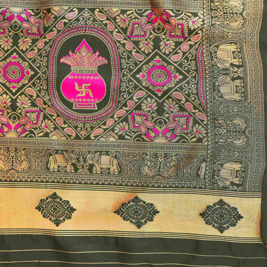 Rani Pink Silk Woven Patola Saree - Image 3