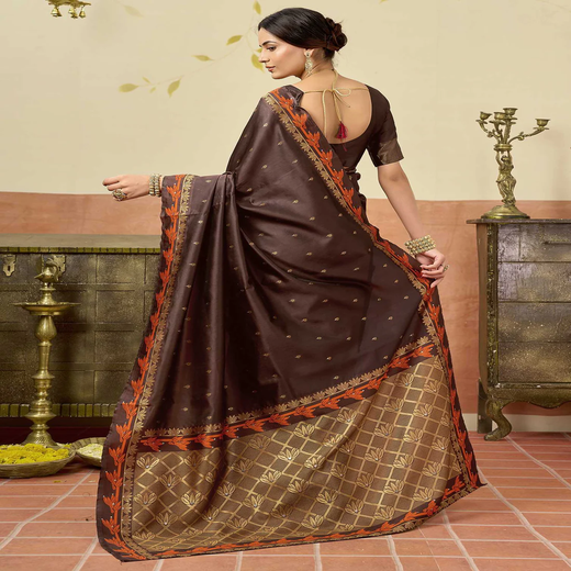 Brown Silk Woven Saree - Image 4