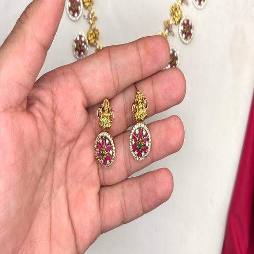 Matte finishing flower design with lord Lakshmi short Necklace - Image 2