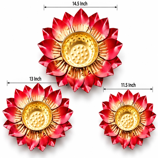 Set of 3 Piece Colourful Lotus Urli (Size: 11.5,13,14.5 Inch) (3 Piece Set) 🪷