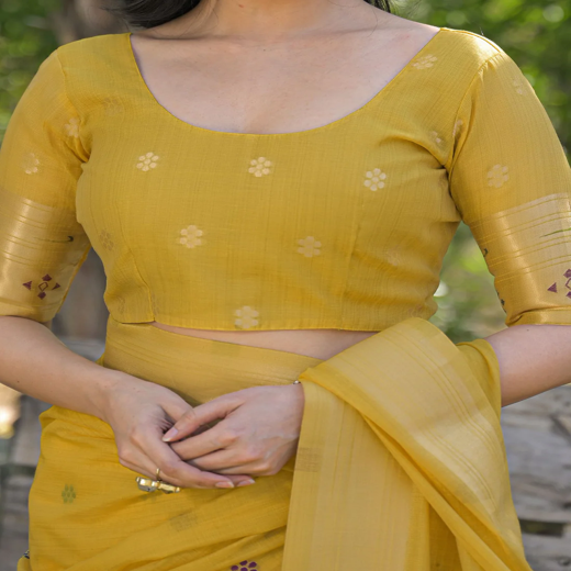 Yellow Cotton Woven Paithani Saree - Image 2