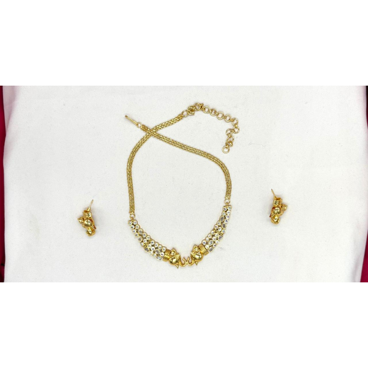 Matte finishing with white stones Elephant designed Short Necklace