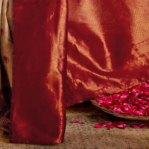 Beige Silk Woven Kanjivaram Saree - Image 4