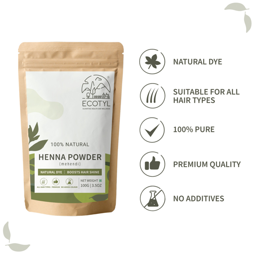Ecotyl Henna Powder | Natural Hair Dye | Hair Strengthening | 100g - Image 2