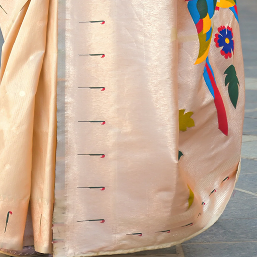 Cream Silk Woven Paithani Saree - Image 3