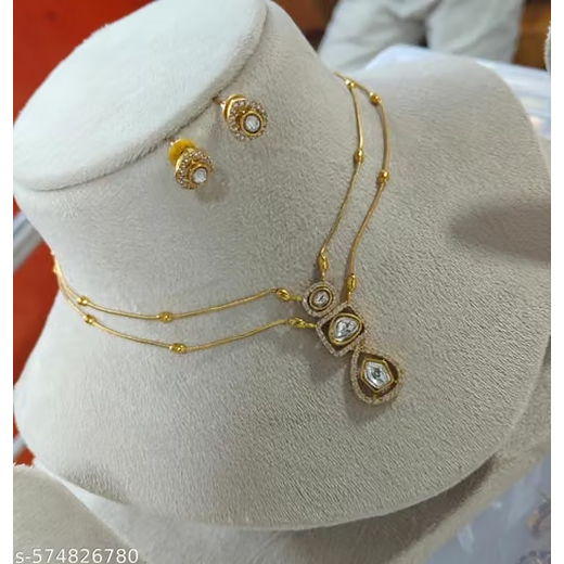 Premium white Stone Two Layer Pendant Necklace Set - Image 3