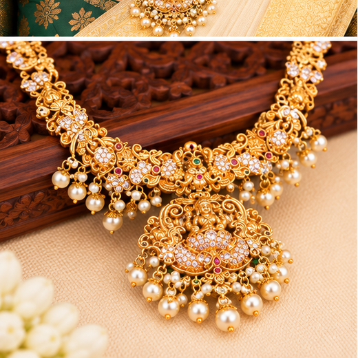 Long Gold Haram with Pearl Details | Artificial Jewellery - Image 3