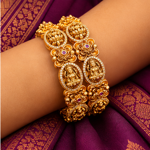 Matte Gold Bangles With White Stones | Rajkamal NX - Image 4