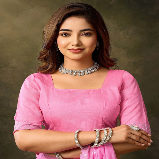 Pink Georgette Stone Work Embellished Saree - Image 2